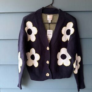 Nordstrom Navy and White Floral Cardigan